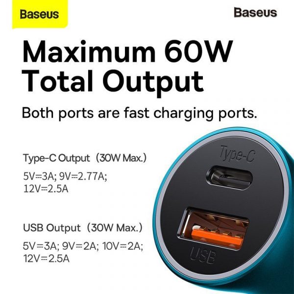 Tẩu Sạc Ô Tô Baseus 60W Sạc Nhanh 1 TypeC + 1 USB
