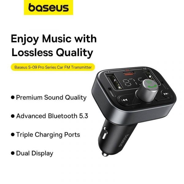 Tẩu Sạc Bluetooth 5.3 Baseus S09 Pro Sạc Nhanh 1 TypeC + 2 USB