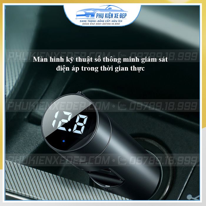 Tẩu sạc nhanh trên ô tô phát nhạc MP3 Bluetooth công suất 18W