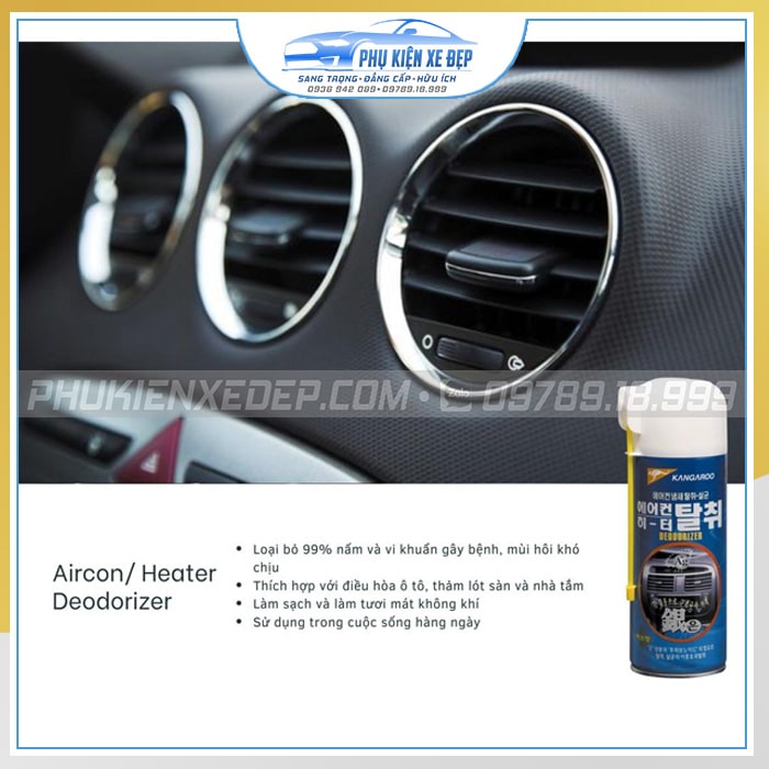 dung dịch khử mùi và làm sạch điều hoà ô tô Kangaroo Aircon/ Heater Deoderizer